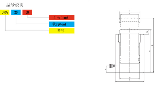 DRA型鋁合金分離式千斤頂尺寸圖